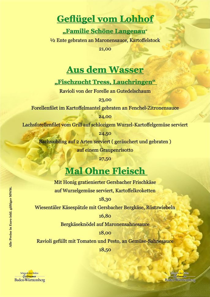 Hotel Restaurant Löwen - Speisekarte