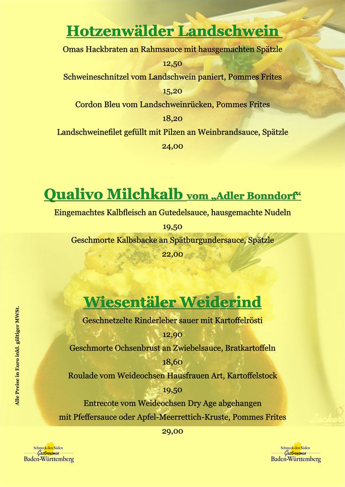 Hotel Restaurant Löwen - Speisekarte