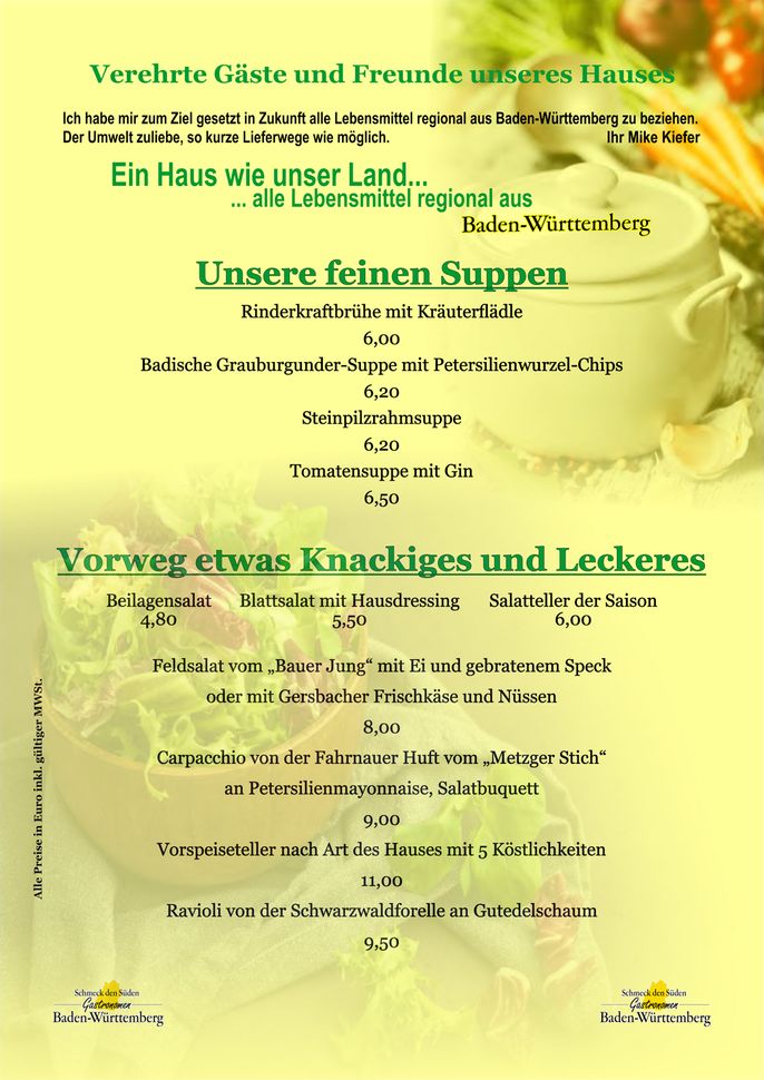 Hotel Restaurant Löwen - Speisekarte