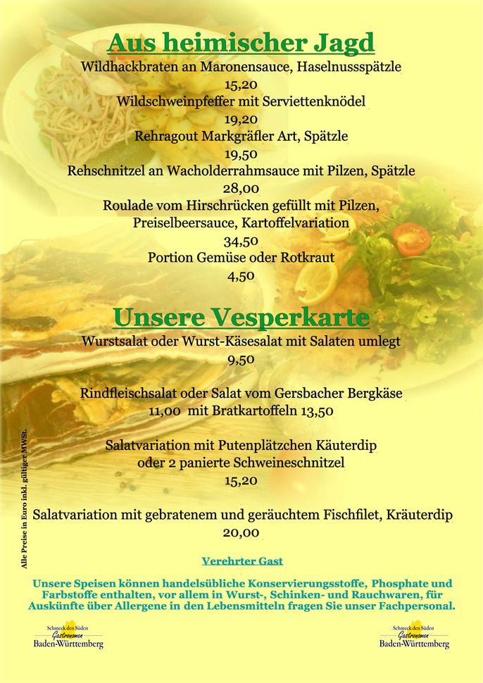 Hotel Restaurant Löwen - Speisekarte